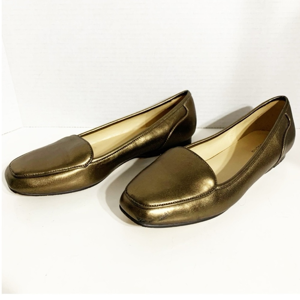 Brandolino Liberty Smooth Faux Leather Slip On Loafers Flats Bronze Short Heel